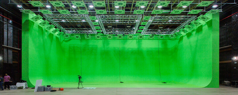 Gigantic green screen shooting area for movies and television at our multipurpose studio in Dubai Studio City